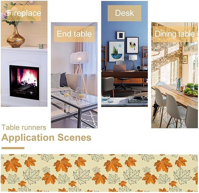Fall Maple Leaves Table Runner, Rustic Vintage Autumn Orange Leaf Thanksgiving Farmhouse Kitchen Dinning Table for Indoor Outdoor Home Party, 13x108inch