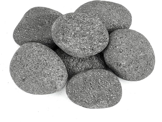 Skyflame 3-5 Inch Round Lava Rock Pebbles, 10 Pounds Black Natural Tumbled Stones for Indoor Outdoor Gas Fire Pit|Fireplaces|Garden Landscaping Decoration| Cultivation of Potted Plants
