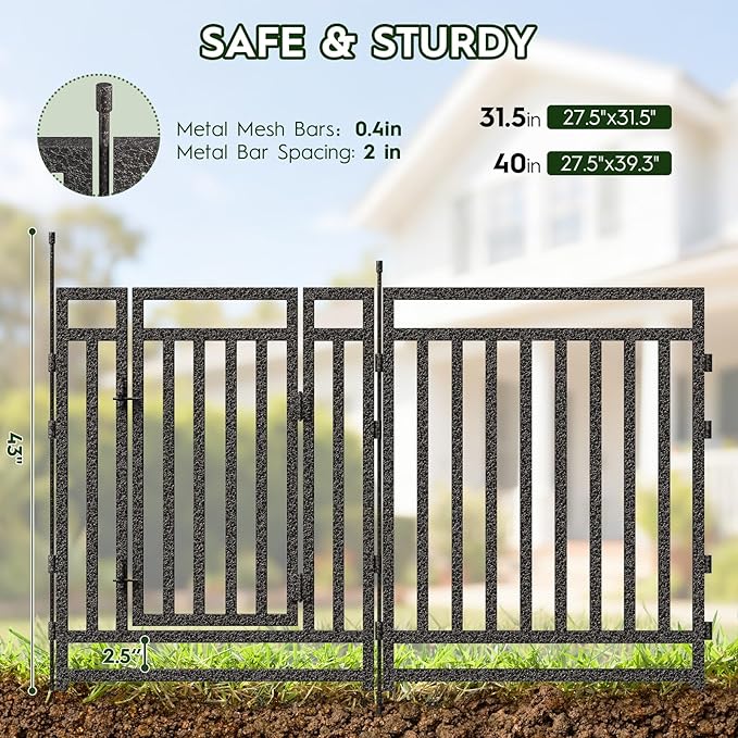 Garden Fence 40in (H) x 36ft (L), 14 Panels + 2 Gates, Durable Outdoor Yard Barrier, Secure Garden Fencing Weather-Resistant Fence Ideal for Pets, Privacy & Decoration, Black Silver