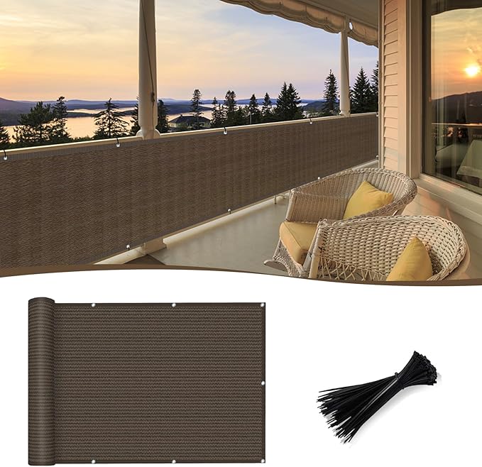 Sunny Guard Customized 3.3'x6' Brown Balcony Privacy Screen,180 GSM Apartments Railing Fence Cover,Heavy Duty Mesh Windscreen for Deck,Outdoor,Backyard,Patio