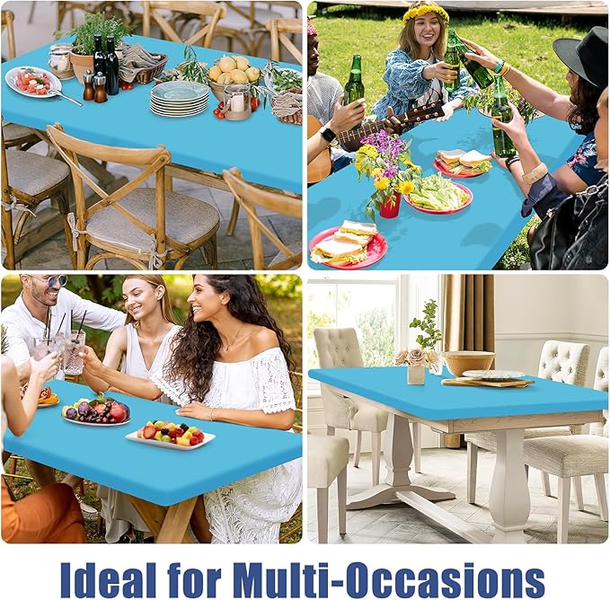 Spandex 8 Foot Rectangle Table Cloth 6 Pack, Elastic Fitted Tablecloths for Picnic, Stretch Washable Patio Table Cover for Outdoor, Camping, Banquet and Parties (Blue Mist, 30"x96")