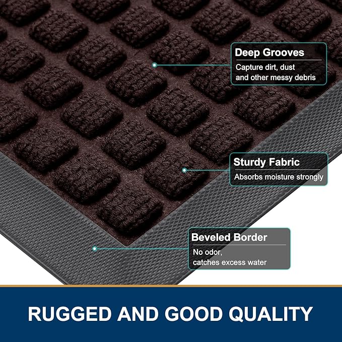 Smiry Front Door Mat Outside Entrance, Heavy Duty Natural Rubber Doormat, Non Slip, Trap Dirt and Moisture, Easy Clean, Low Profile Welcome Floor Mats for Indoor Outdoor Entry, 70x46.5 Inch, Brown