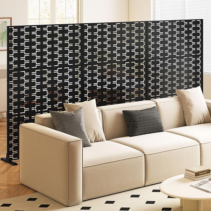 Giantex Metal Privacy Screen 72''H x 48''W, Powder-Coated Decorative Outdoor Fence Panel, Wall Divider for Room Separation, Freestanding Patio Divider for Garden, Balcony & Yard (Brick Pattern)