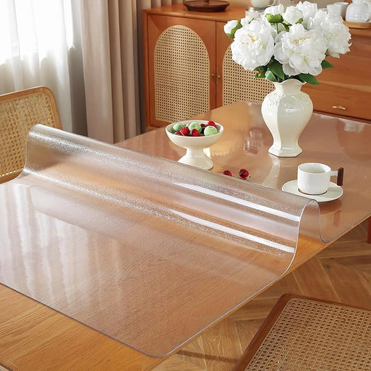 Frosted Clear Table Protector 44 x 108 Inch, 1.5mm Thick Plastic Table Cover, Waterproof PVC Clear Table Cover Protector, Desk Protector Mat, Writing Desk Pad for Desktop, Coffee & Dining Room Table