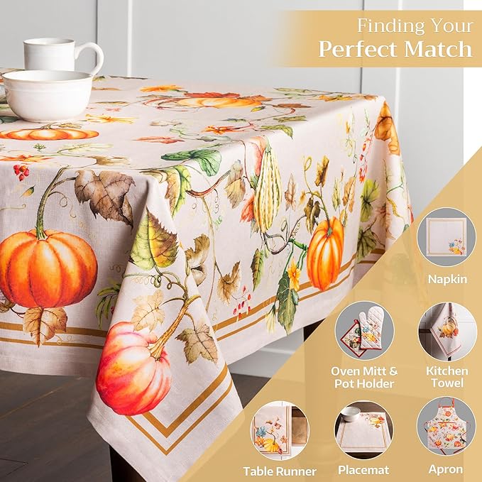 Maison d' Hermine Table Cloth Square Table 100% Cotton 60 x 60 Inches Fall Tablecloth Reusable Everyday Use for Thanksgiving Christmas Decorations Dining Farmhouse Party (Potiron)