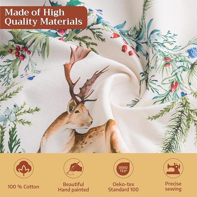 Maison d' Hermine Table Cloth Rectangle Table 100% Cotton 70 x 120 Inches Fall Tablecloth Reusable Everyday Use for Thanksgiving Christmas Decorations Dining Farmhouse Party (Holly Time)