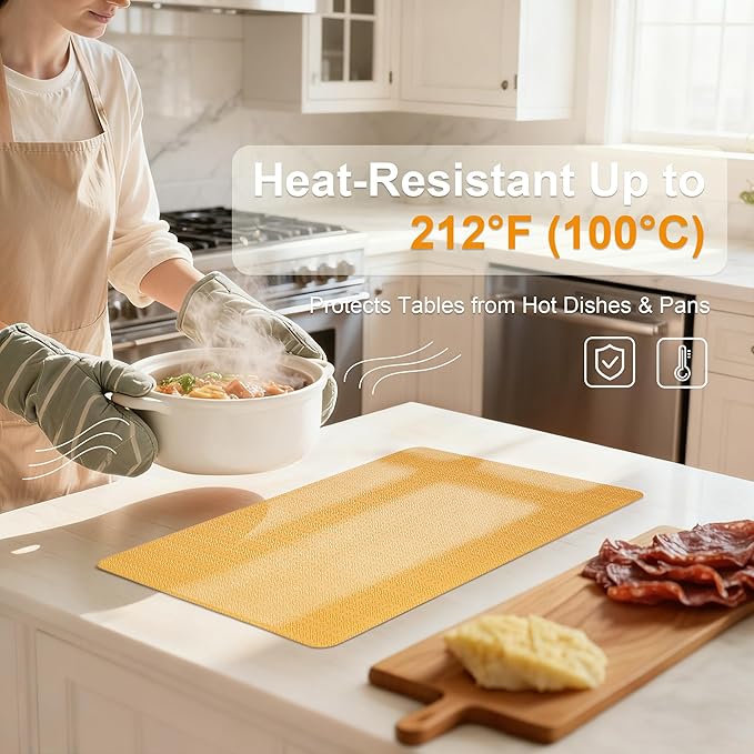 Faux Leather Placemats Set of 4 – 17x12 Inch Vinyl Table Mats, Heat Resistant, Non Slip, Wipeable & Washable, Easy to Clean Dining Table Decor for Kitchen & Dining Room（Golden Yellow）