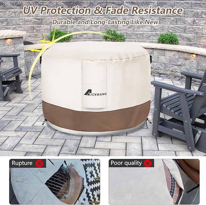 Fire Pit Cover for Solo Stove Bonfire,600D Tear-Resistant Heavy Duty Durable 100% Waterproof 20-22 Inch Smokeless Fire Pit Cover, Patio Weatherproof Gas Fire Pit, Beige 22"x16"