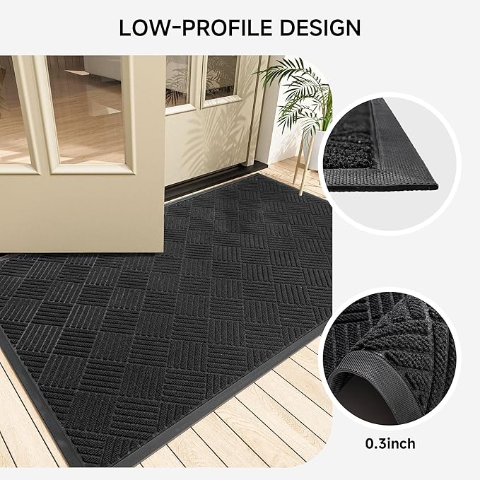 Front Door Mat, Heavy Duty Indoor Outdoor Doormat, 72" x 24" Low Profile Outdoor Mats for Home Entrance, Stain and Fade Resistant Welcome Mat Ideal for High Traffic Area, Diamond Black