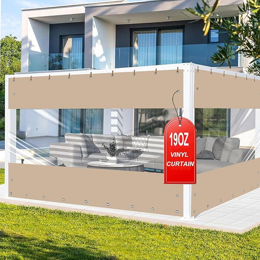 FoundGo 7'H x 10'W Vinyl Curtains for Patio 19oz, Outdoor Clear Vinyl Patio Enclosure,Heavy Duty Clear Tarp Waterproof PVC Tarps with Grommets for Pergola, Balcony,Porch,Gazebos，-4℉ Cold Resistant