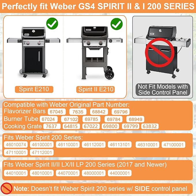 Spirit 2 Parts for Weber Spirit Grill Parts GS4 Spirit II/I 200 SER Replacement for Weber Spirit 2 Burner Tube 69785 67024, 7637 Grates,7635 67045 68842 3400301 Flavor Bars &Crossover Tube 69899 67278