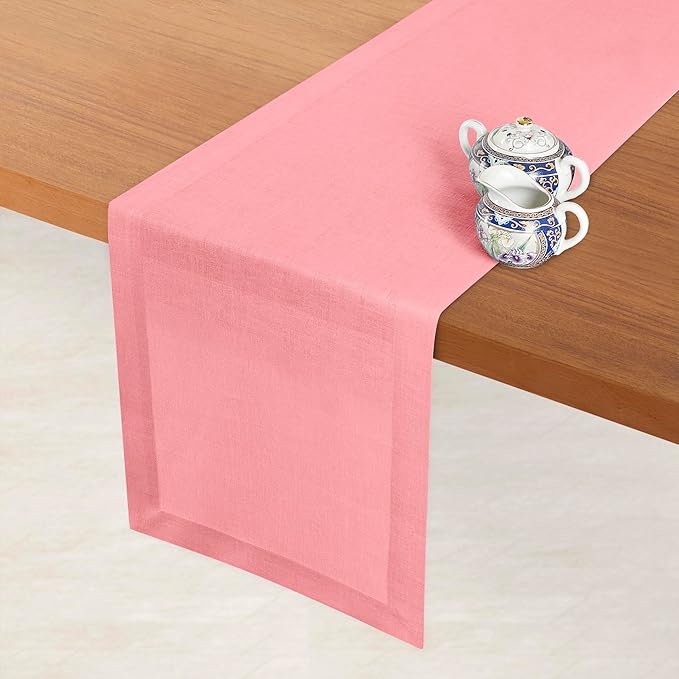 D'Moksha Homes Linen Table Runner 54 Inches - 100% Pure Linen Dusty Pink Table Runner 14 x 54 Inch for Dresser, Coffee Tables, Valentines, Holiday - Machine Washable
