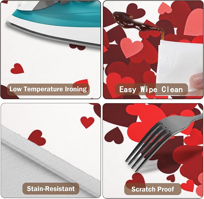 Valentines Day Round Fitted Tablecloth with Elastic Red Love Heart Circle Table Cloth for 48-52" Tables Wipeable Waterproof Washable Valentine Decorative Table Cover for Picnic Dining Party Decor