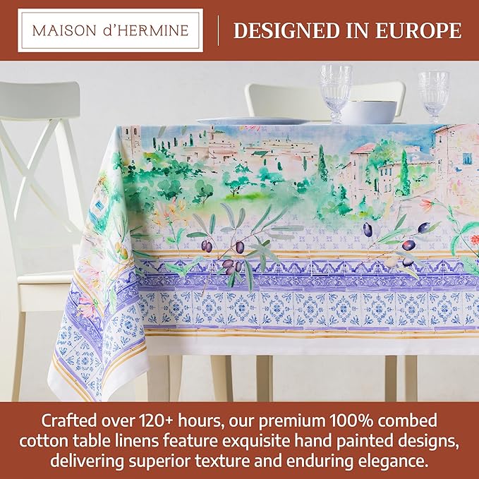 Maison d' Hermine Premium Table Cloth Square Table 100% Combed Cotton 70 x 70 Inches Tablecloth Reusable Decorative for Dining Room, Farmhouse, Home, Party, Festive & Wedding - Luberon