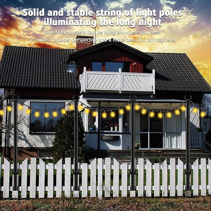 10 Pack String Light Poles,5Ft Metal Poles for Outdoor String Lights,Outdoor Light Poles with Post,Poles/Stand for Outside,Patio,Deck,Backyard,Garden Wedding,Party