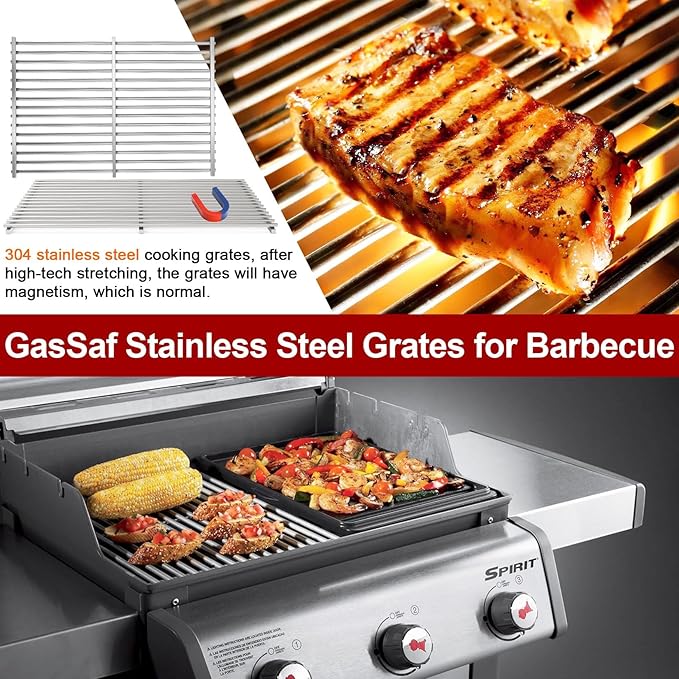 GasSaf 304SS Grill Grates 17.5 for Weber Spirit 300 and GS4 II 300, Cooking Grates 7638 for Genesis Silver/Gold/Platinum B & C, Genesis 1000-3500, Spirit 700, Weber 900, Grill Parts 7639 65906 7525
