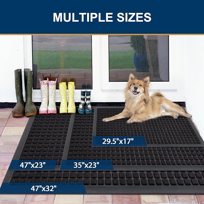 Smiry Front Door Mat Outside Entrance, Heavy Duty Natural Rubber Doormat, Non Slip, Trap Dirt and Moisture, Easy Clean, Low Profile Welcome Floor Mats for Indoor Outdoor Entry, 70x46.5 Inch, Black
