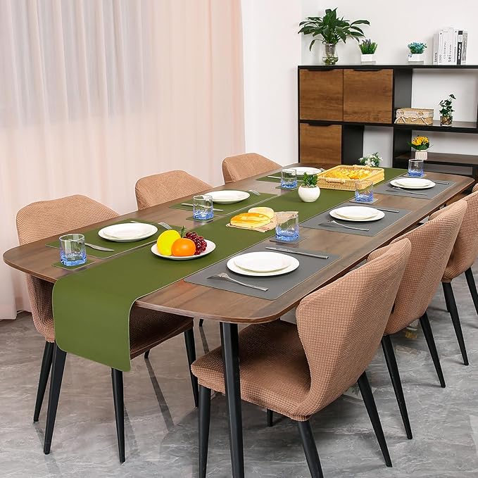 Myir JUN Table Runner Double Sided Vinyl Runner Table 94 Inch Long Runner for Table Washable Waterproof Non-Slip for Home Decorations Gray Green,12 x 94 inch