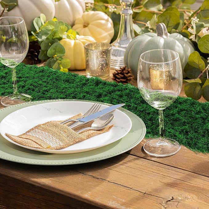 Zeyune 2 Pcs Fake Moss Table Runner for Crafts 12'' x 71'' Artificial Moss Sheet Roll Waterproof Carpet Blanket for Wall Roof Garden Wedding Birthday Party Table Decoration (Dark Green)