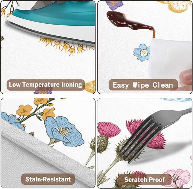 Spring Summer Floral Round Fitted Tablecloth with Elastic Wildflower Butterfly Circle Table Cloth for 36-40" Tables Wipeable Waterproof Farmhouse Easter Flowers Table Cover for Picnic Outdoor Dining
