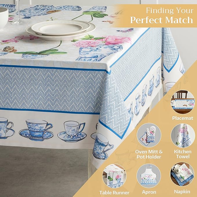 Maison d' Hermine Table Cloth Rectangle Table 100% Cotton 70 x 120 Inches Tablecloth Reusable Decorative Everyday Use for Dining Room, Farmhouse, Home, Party, Festive & Wedding Spring Summer - Canton
