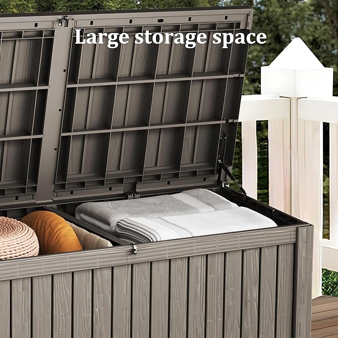 180 Gallon Outdoor Storage Deck Box - Large Waterproof Resin Bin for Delivery Boxes Outside, Lockable Storage for Patio/Pool Cushions & Tools, UV-Resistant, Granite Grey