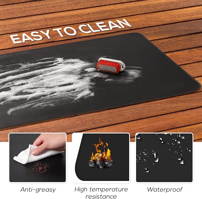 FLASLD Under Grill Mat, 36 X 48 inches Fireproof and Waterproof Pad for Outdoor Charcoal Grills, Gas Grills, Oil Fryers and Smokers, Black Protective Deck and Patio Mat