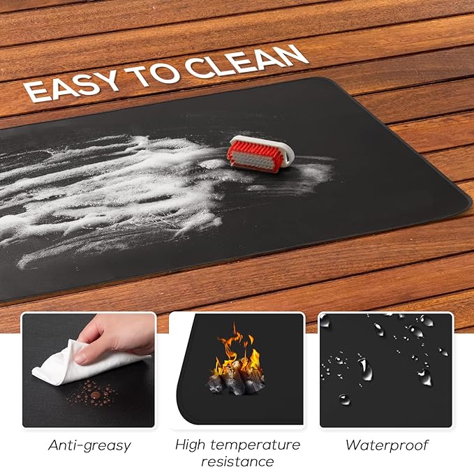FLASLD Fireproof & Waterproof Under Blackstone Griddle BBQ Mat, Heat Resistant Grill Mats for Outdoor Grill to Protect Your Prep Table and Outdoor Grill Table (Black,24 x 36in)