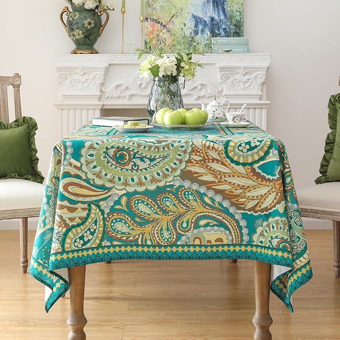 Designer Green Table Cloth Rectangle Table,Vintage Linen Wrinkle Resistant Durable Froal Tablecloth,Decor Table Cover for Home Farmhouse Thanksgiving Living Room Dining 55" × 79"-Milen