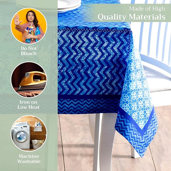 Maison d' Hermine Table Cloth Rectangle Table 100% Cotton 60 x 90 Inches Tablecloth Reusable Decorative for Dining Room, Farmhouse, Home, Party, Festive & Wedding Spring Summer - Indigo Love