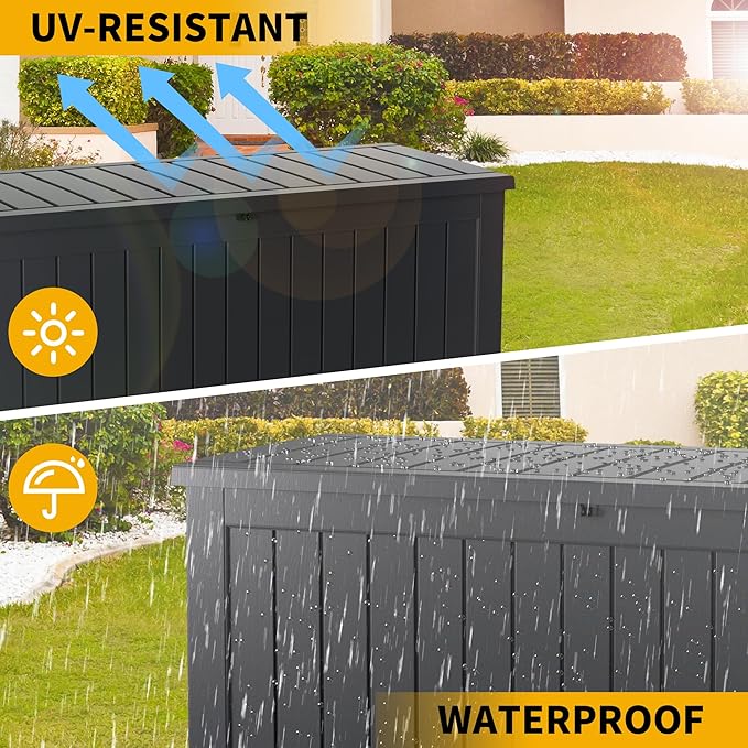 Outdoor Storage Box Waterproof Large, 180 Gallon Lockable Resin Deck Box, Patio Storage Bin for Pool Accessories Cushion Furniture, Garden Tools, UV-Resistant Outside Delivery, Black