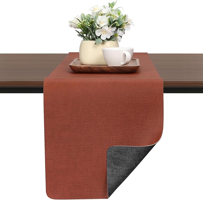Table Runners 94 Inches Long, Dual-Sided Faux Leather Farmhouse Table Runner Waterproof Heatproof Non-Slip for Living Room Party Home Decor Holiday Decorations(Gray Terracotta, 12 x 94 Inch)