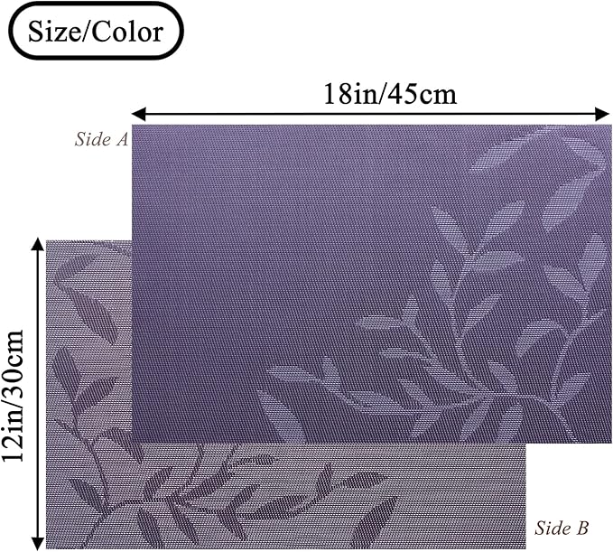 Leaf Placemats Set of 4, Non-Slip Heat-Resistant 18" x 12" Vinyl Washable Placemats for Kitchen Indoor Outdoor Party Birthdays Weddings Decoration (Purple)