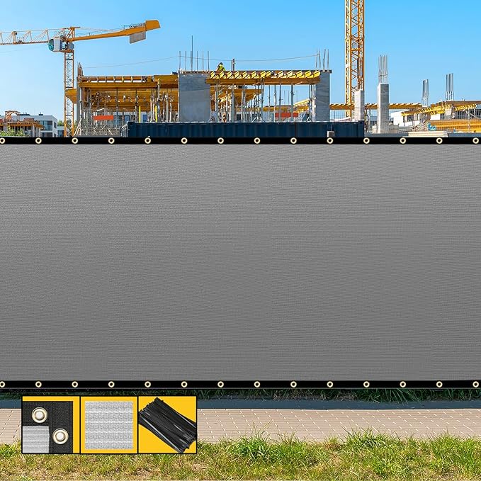 Customized 8' x 56' Gray Fence Privacy Screen,with Bindings & Grommets,Heavy Duty for Gardens,Backyard,Patio,Tennis Court,Pool,Construction Project, We Make Custom Sizes