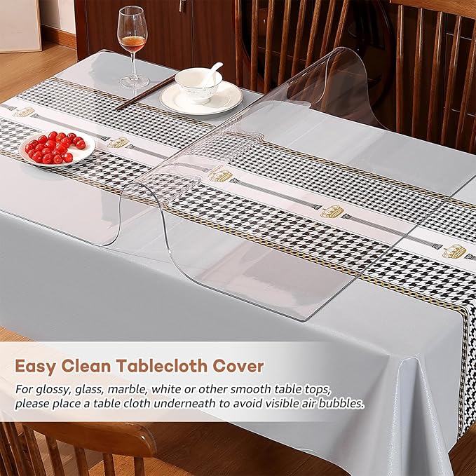 RostiKong 42 x 80 Inch Clear Table Cloth Top Protector Transparent Wooden Dining Coffee Glass Dinner End Side Banquet Pub Bar Tablecloth Protective Cover Waterproof Rectangular PVC Vinyl Desk Pad Mat