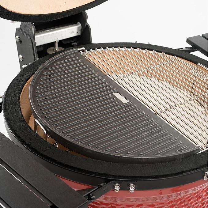Kamado Joe Half-Moon Cast Iron Reversible Flat-Top Griddle with Smooth and Ribbed Surface for Classic Joe Charcoal Grill and Smokers in Black, Model KJ-HCIGRIDDLE