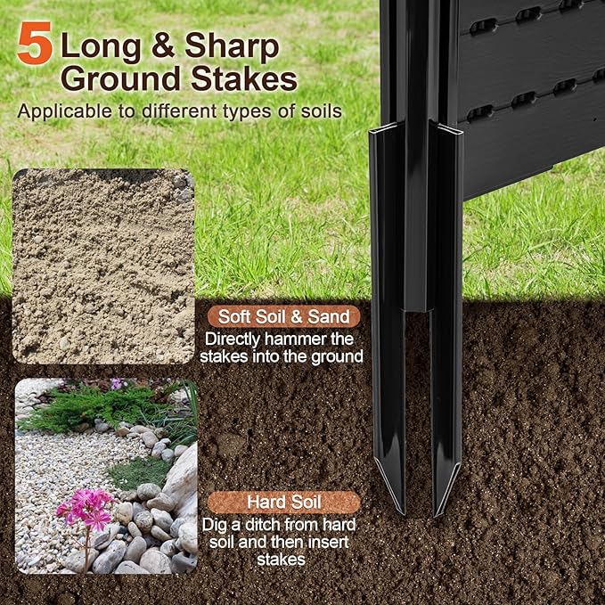 Giantex 4 Panels Outdoor Privacy Screen, 48''W x 45''H Air Conditioner Fence with Stakes, HDPE Decorative Trash Can Enclosure, Outdoor Fences for Garden Patio Lawn AC Unit Pool Pump, Black