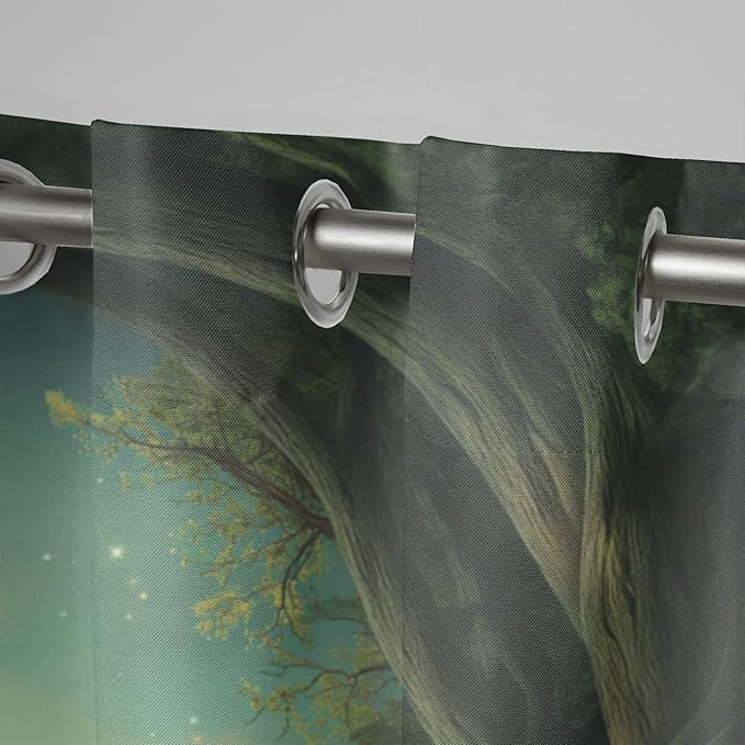 Forest Theme Waterproof Outdoor Curtains for Patio,Trees Moon Lake Pattern,Privacy Weatherproof Grommet Outside Curtains for Porch, Pergola, Cabana,2 Panels,W36 x L84,Green