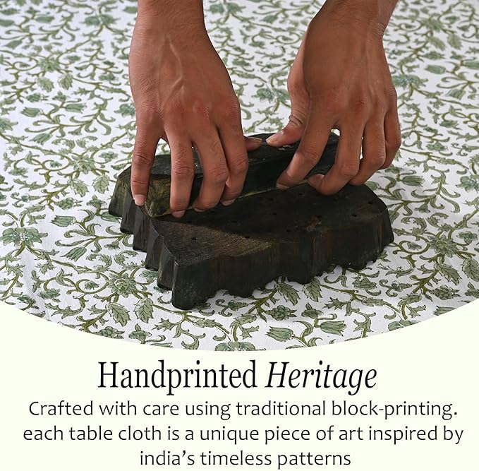 CPC Meadow Vine Tablecloth 100% Cotton 80x120 Inch Indian Block Print Rectangle Table Cover, Table Cloth for Gifting in Weddings, Halloween, Fall, Christmas, Thanksgiving