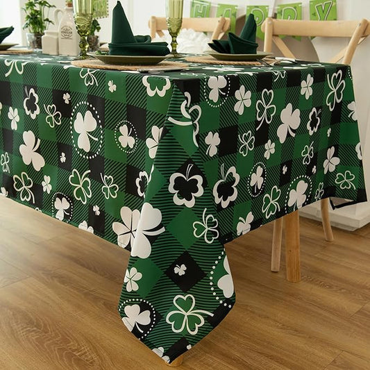 Green Gingham Shamrock Plaid Tablecloth - St. Patrick's Day Rectangular 58x102 Inch Water Resistant Table Cloth for Indoor/Outdoor Use - Holiday Table Cover for Kitchen and Parties