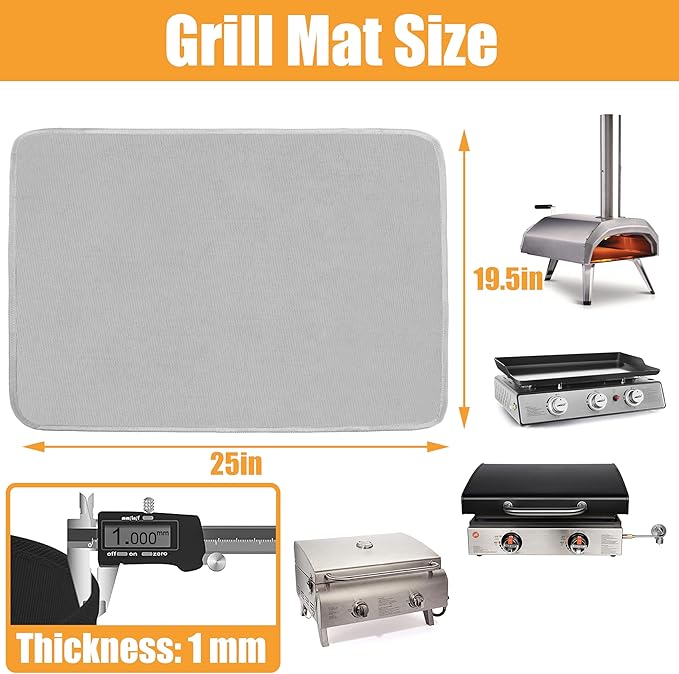 Gray 25x19.5 Inchs Heat Resistant Mat for Outdoor Grill Table,Fireproof Under Blackstone Griddle BBQ Mat,Air Fryer Mat,Indoor Fireplace Mat, Protect Your Table and Grill Table（0.04in Thickness）