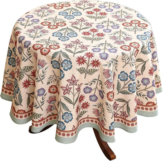 French Linen Round Tablecloth,Vintage Colorful Multiple Prints Soft and Durable Tablecloths,Decorative Table Cover for Kitchen,Dining,Party,Thanksgiving,Christmas,Diameter 67"-Lohi