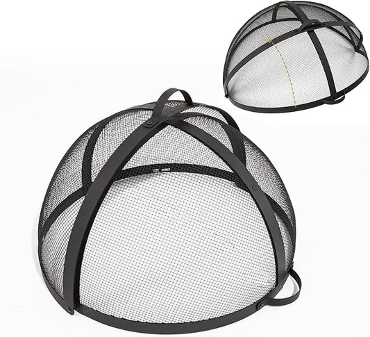 WeCooper 30In Round Fire Pit Spark Screen Cover, Outdoor Patio Easy-Opening Fire Pits Mesh Screen, Heavy Duty Steel Firepit Ember Lid with Hinge