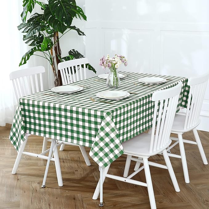 Romanstile Square Vinyl Tablecloth, 100% Waterproof Buffalo Gingham Plastic Table Cloth, Heavy Duty Wipeable Checkered Table Covers for Outdoor, Camping, Picnic, Patio - 60 x 60, Green and White