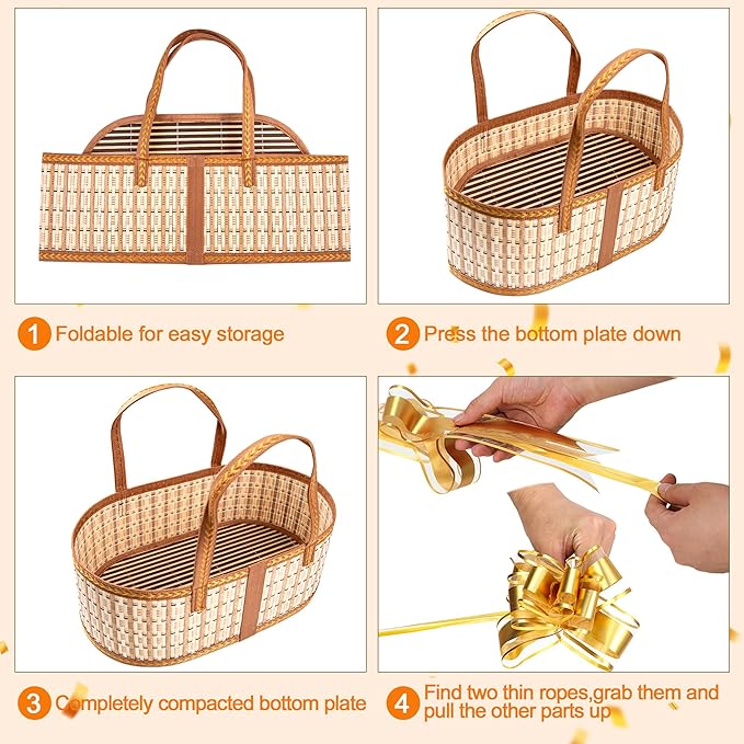 Orchidleaf 2 Set Baskets for Gifts Empty, Gift Empty Bamboo Basket Large, Foldable Woven Gift Basket with Handle for Baby Baptisms, Mother's Day, Christmas, Housewarming