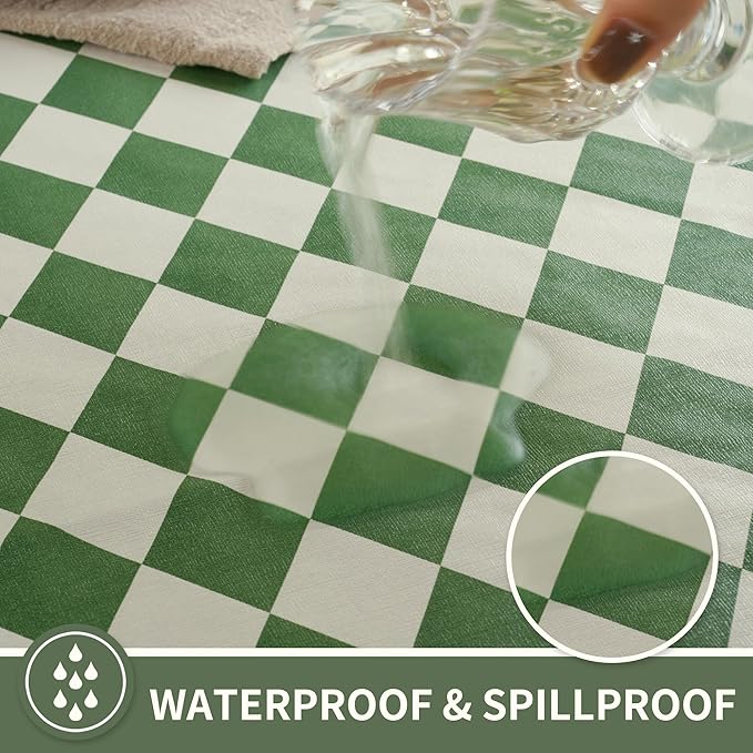 Rectangle Table Cloth,100% Waterproof Tablecloth Oil Proof Spill Proof Vinyl Table Cloth, Wipe Clean Plastic Table Cover for Dining, Camping, Indoor and Outdoor 54" x 78",Green Checkered