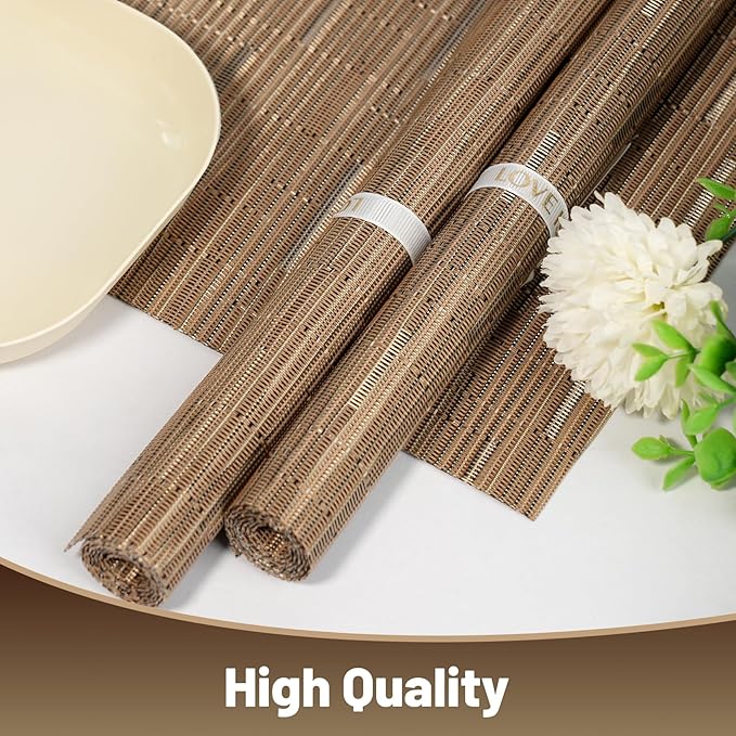 Placemats Set of 6，Non-Slip PVC Weave Table Mats Easy to Clean，Heat Resistant Place Mats for Kitchen Dining Table Decoration Indoor Outdoor，Light Brown