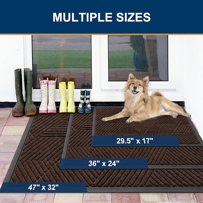 Smiry Front Door Mat Outside Entrance, Heavy Duty Sturdy Natural Rubber Doormat, Trap Dirt and Moisture, Easy Clean Low Profile Mats for Indoor Outdoor Entry, Irregular Triangle (36x24, Dark Brown)