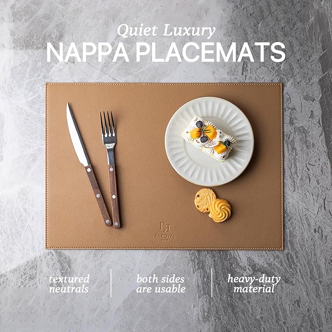 Faux Leather Placemats Set of 4 Vinyl Washable Wipeable Table Mats for Kitchen Dining Table Heat Resistant Waterproof Indoor/Outdoor Placemats Non-Slip Easy Clean Place Mats (British Khaki)