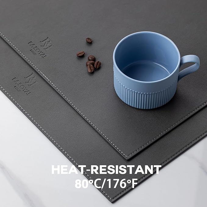 Faux Leather Placemats Set of 12 Vinyl Washable Wipeable Table Mats for Kitchen Dining Table Heat Resistant Waterproof Modern Indoor/Outdoor Placemats Non-Slip Easy Clean Place Mats -Dark Gray